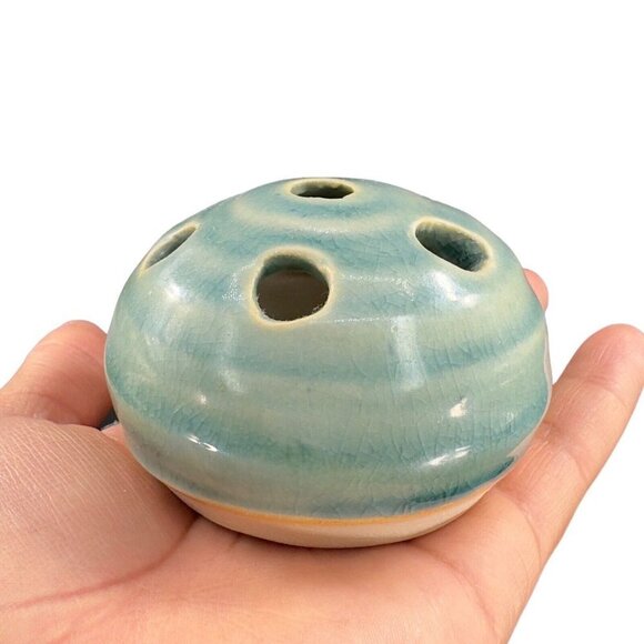 Studio Art Pottery Flower Frog Light Green Glaze Pottery Hand Made Stoneware VTG - Picture 1 of 11